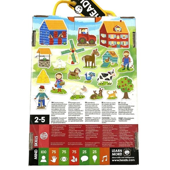 Headu Montessori THE FARM Touch 2 Pieces Puzzle Preschool Made in Italy - Picture 2 of 10